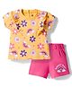 Doodle Poodle 100% Cotton Single Jersey Knit Half Sleeves Top & Shorts Set with Tropical Theme Print - Pink & Yellow