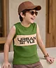 Pine Kids 100% Cotton Sleeveless  Urban Style Text Printed Tank T-Shirt- Olive Green