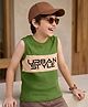 Pine Kids 100% Cotton Sleeveless  Urban Style Text Printed Tank T-Shirt- Olive Green
