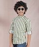 CRIMSOUNE CLUB Cotton Woven Full Sleeves Striped Shirt - Green