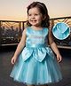 Babyoye Satin Woven Sleeveless Party Dress with Text Brocade Embroidery - Light Blue