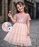 Mark & Mia Cotton Half Sleeves Frock With Bunny Print - Peach