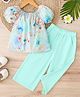 Mark & Mia Half Puffed Sleeves Top & Lounge Pant Floral Print - Aqua Blue