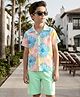 OLLINGTON ST. Cotton Knit Half Sleeves Printed Shirt & Shorts Set - Multicolour & Mint