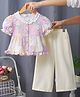 Mark & Mia Half Sleeves Top & Lounge Pant Set With Floral Print - Beige