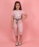 Cutecumber Knitted Knit Half Sleeves Perfume Printed Top With Capris Set - Peach