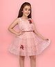 Cutecumber Net Woven Sleeveless Floral Applique Detailed & Glittered Printed Dress - Pink