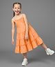 Primo Gino 100% Cotton Woven Sleeveless Solid Frock - Peach