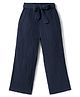Primo Gino 100% Cotton Woven Full Length Double Gauze Wide Leg Solid Textured Trouser - Navy Blue