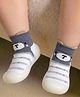 Cute Walk by Babyhug Slip On Sock Shoes With Stripes & Bear Print - White & Grey