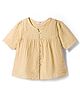 Primo Gino 100% Cotton Woven Half Sleeves Floral Embroidered Peplum Fabric Top - Beige