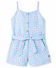 Dew Drops Cotton Woven Sleeveless Floral Printed Jumpsuit With Belt - Light Blue