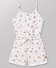 Dew Drops Cotton Woven Sleeveless Jumpsuit With Bird & Floral Print - Offwhite