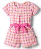 Dew Drops Cotton Woven Half Sleeves Checks Jumpsuit - Pink