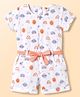 Dew Drops Cotton Woven Half Sleeves Jumpsuit With Rainbow Print - Offwhite