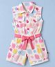 Dew Drops Cotton Woven Sleeveless Floral Printed Jumpsuit with Belt - Pink