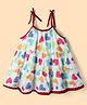 Dew Drops Cotton Woven Sleeveless Hearts Printed Tiered Frock - Red