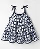 Dew Drops Cotton Woven Sleeveless Floral Printed Tiered Frock - Navy Blue