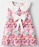 Dew Drops Cotton Woven Sleeveless A Line Frock with Heart Print & Bow Applique - Pink