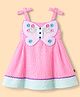 Dew Drops Cotton Woven Sleeveless Checked & Floral & Butterfly Embroidered Frock - Pink