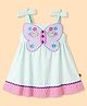 Dew Drops Cotton Woven Sleeveless Checked & Floral & Butterfly Embroidered Frock - Light Blue