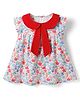 Dew Drops Cotton Woven Frill Sleeves Peter Pan Collar Frock with Floral Print - Red