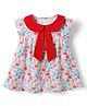 Dew Drops Cotton Woven Frill Sleeves Peter Pan Collar Frock with Floral Print - Red