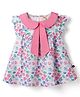 Dew Drops Cotton Woven Frill Sleeves Peter Pan Collar Frock with Floral Print - Pink