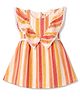 Dew Drops Cotton Woven Sleeveless One Piece Dress with Ruffle Sleeves and Stripe Pattern & Lace Detailing  - Peach