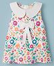 Dew Drops Cotton Woven Sleeveless Floral Printed A Line Peter Pan Collared Frock with Bow Applique - Pink