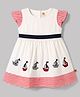 Dew Drops Cotton Woven  Sleeveless Frock with Boat Embroidered - Red