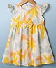 Dew Drops Cotton Woven One Piece Dresses/Frocks with Flutter Sleeves and Floral Print PEACH 3-4 Years