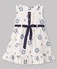 Dew Drops Cotton Woven Sleeveless Flared One Piece Frock With Belt & Floral Print - Grey