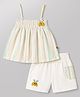 Dew Drops Cotton Woven Sleeveless Striped Top & Shorts Set With Applique - Lemon Yellow
