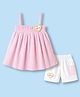 Dew Drops Cotton Woven Sleeveless Top & Shorts Set With Heart Applique - Pink