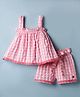 Dew Drops Cotton Woven Sleeveless Checked Co-Ords Top & Shorts Set - Pink