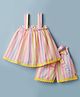 Dew Drops Cotton Woven Sleeveless Striped Top & Shorts Set - Pink
