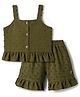 Dew Drops Cotton Woven Sleeveless Solid Top & Shorts Co-ord Set - Olive Green