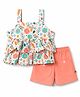 Dew Drops Cotton Woven Sleeveless Top & Shorts Set with Floral Print - Peach