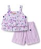 Dew Drops Cotton Woven Sleeveless Tropical Theme Printed & Striped Top & Shorts Set - Blue