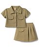 Dew Drops Cotton Woven Half Sleeves Solid Top & Skirt Co-ord Set - Olive Green