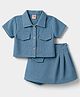 Dew Drops Cotton Woven Half Sleeves Solid Top & Skirt Co-ord Set - Blue