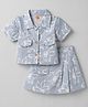 Dew Drops Cotton Woven Half Sleeves Top & Shorts Co-ord Set with Floral Print - Grey