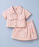 Dew Drops Cotton Woven Half Sleeves Top & Shorts Co-ord Set with Floral Print - Peach