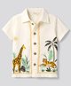 Bonfino Cotton Woven Half Sleeves Shirt With Embroidery & Animal Print - Offwhite