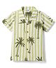 Bonfino 100% Cotton Slub Woven Half Sleeves Resort Collar Striped Shirt with Tree Print - Green