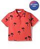 Bonfino 100% Cotton Woven Half Sleeves Palm Tree Double Cloth Printed Shirt - Red