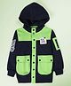 Kiddopanti Cotton Fleece Knit Full Sleeves Colour Blocked New York Text Patch Detailed Light Winter Hooded Sweatjacket - Navy Blue & Fresh Green