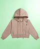 Kiddopanti Cotton Fleece Knit Full Sleeves Stone Embellished Spider Web Printed Light Winter Hooded Jacket - Beige
