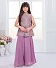 Tiny Kingdom Georgette Woven Sleeveless Floral Embroidered Top & Palazzo Set With Dupatta - Purple